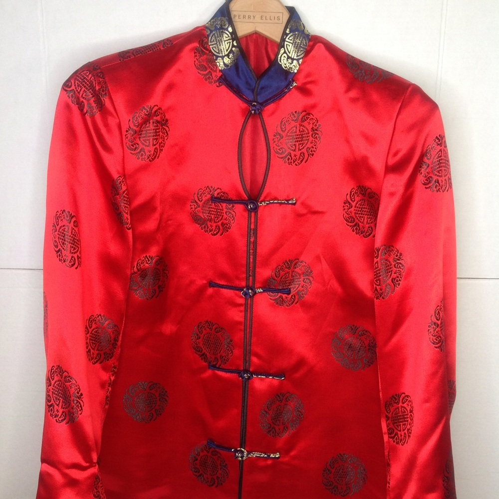 Satoma Red Embroidered Blazer Mandarin Asia